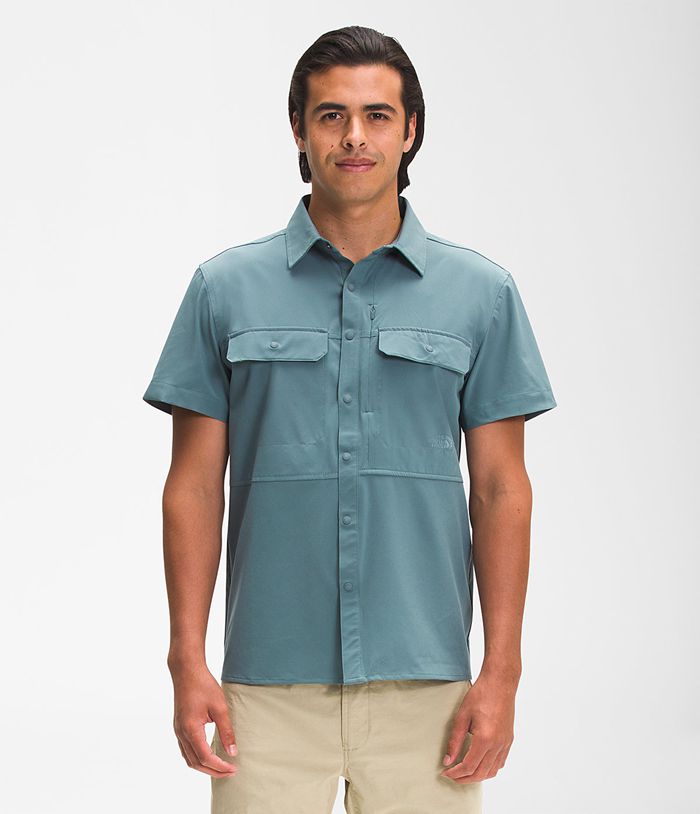 The North Face Shirt Sniktau Short Sleeve Sun Blue - Mens - Thailand SVRPE-5642